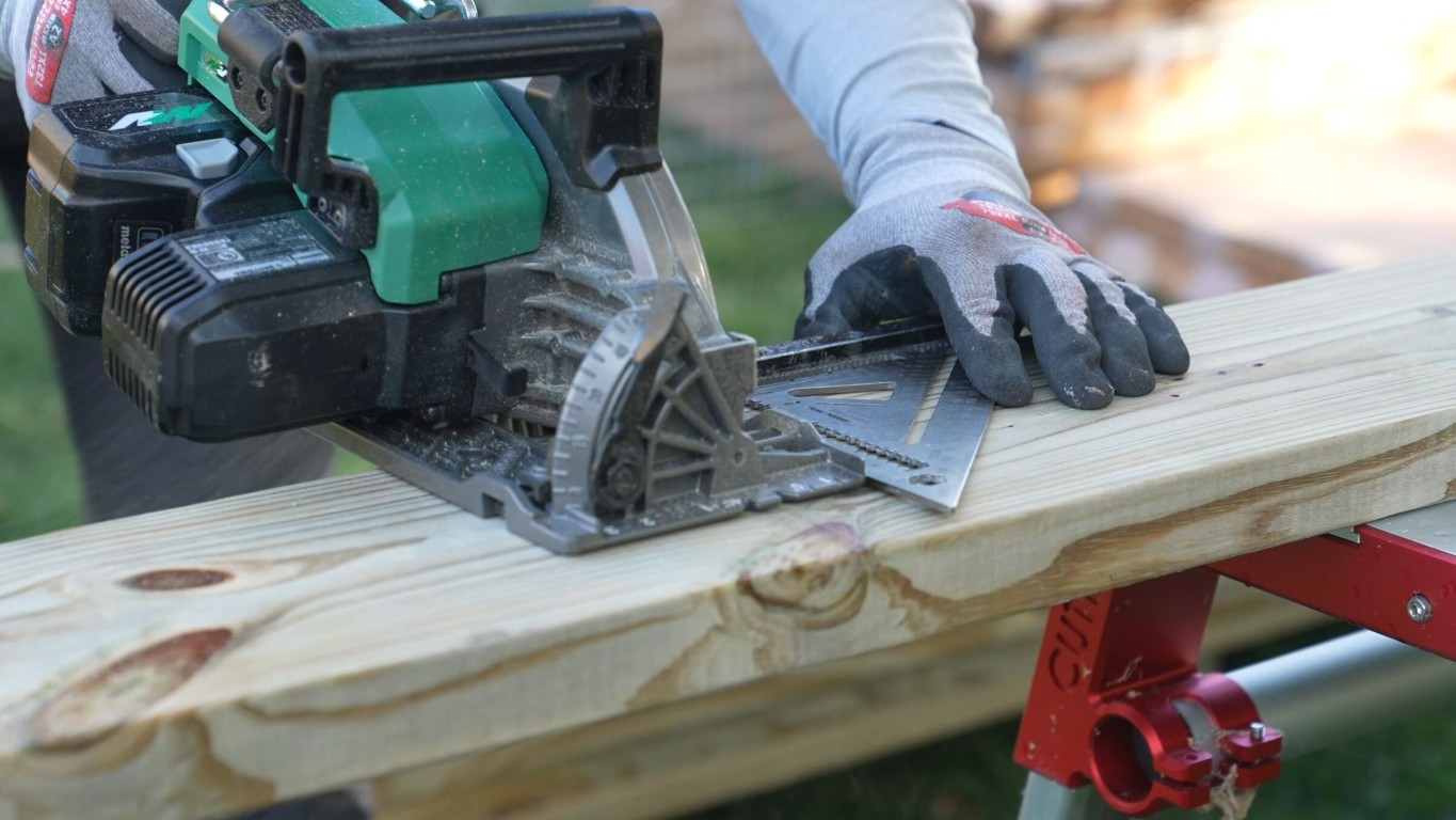 Expert deck builder cutting quality wood materials